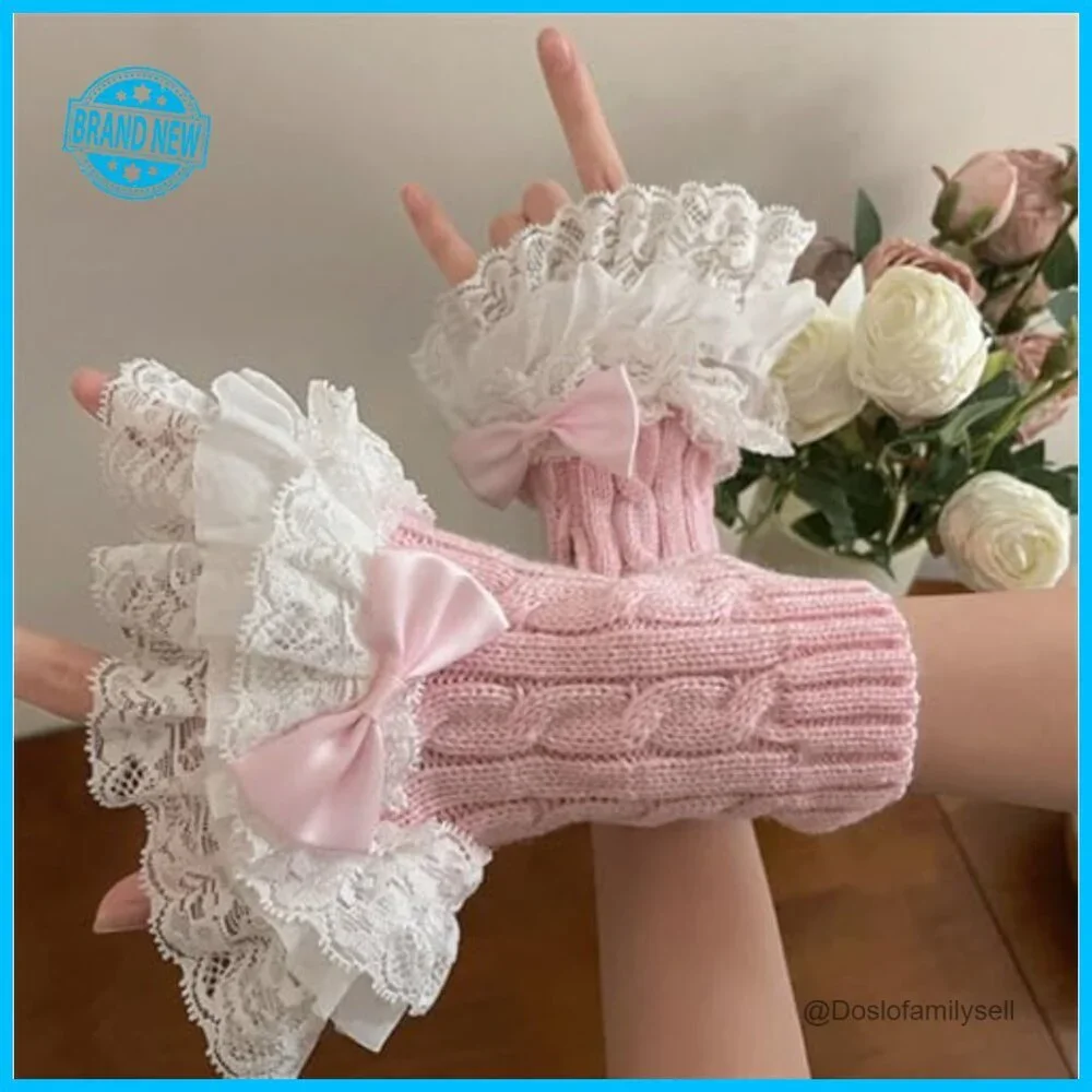 Fingerless Arm Warmers Y2K Grunge Lolita Cosplay Soft Knit Adjustable Fit